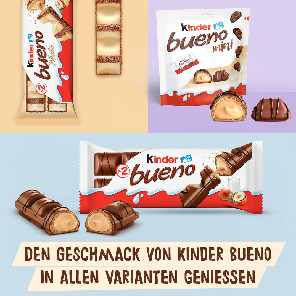 Kinder Bueno Mini - Gaufrettes croquantes au chocolat, crème de lait et noisettes et chocolat au lait fin - Friandises de carnaval - 1 sachet de mini barres emballées individuellement (1 x 108 g)