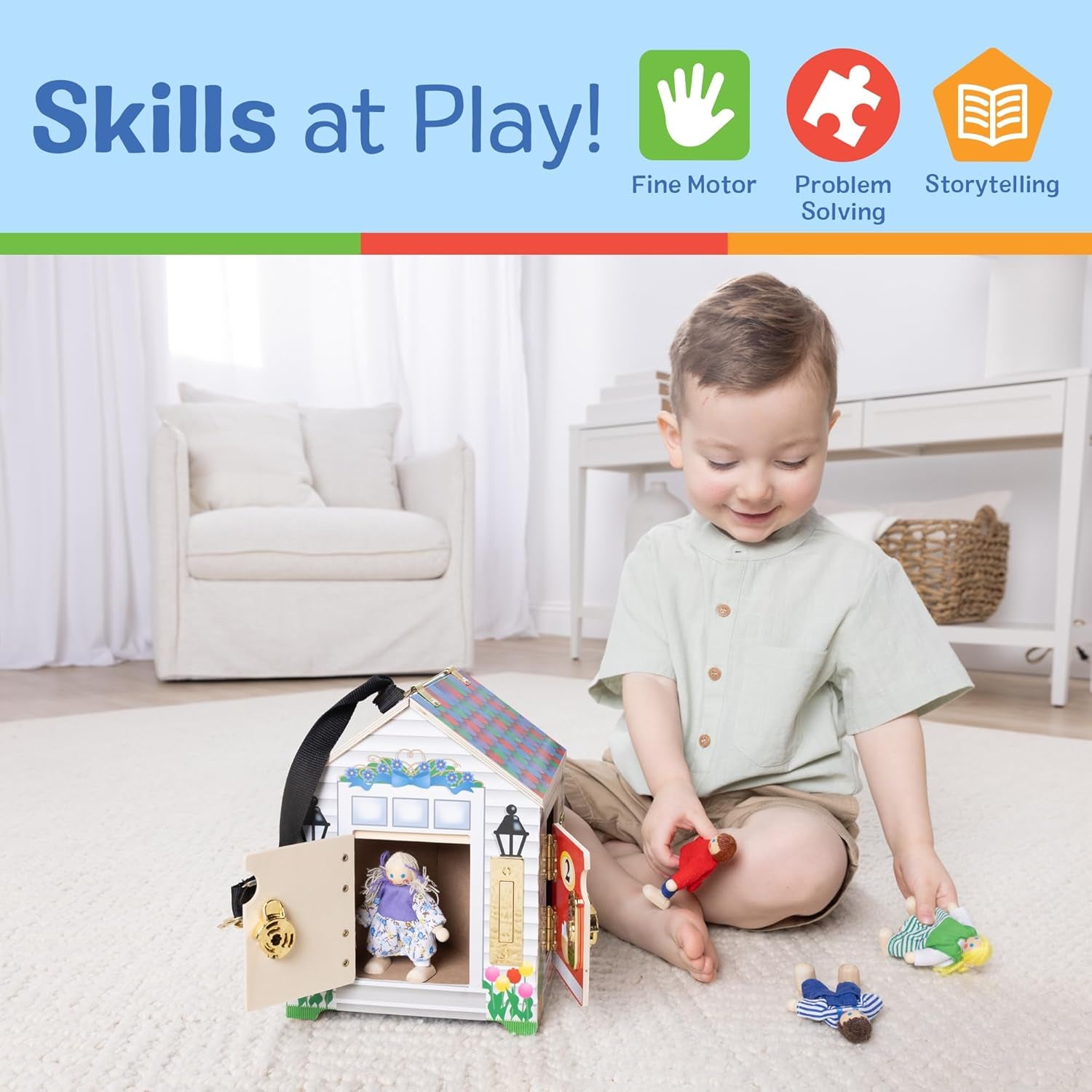 Melissa & Doug Maison de poupée en bois avec sons de cloches, multicolore, convient aux enfants de 3 ans et plus, garçons et filles