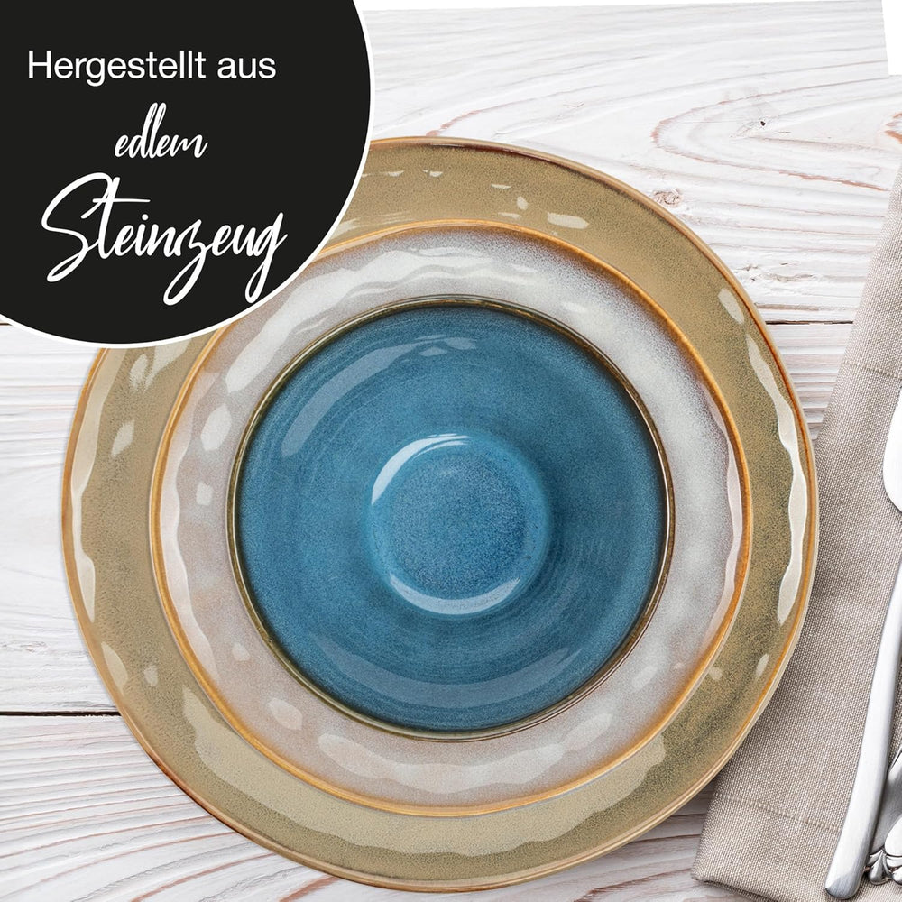Moritz & Moritz COPA 16-tlg Geschirrset 4 Personen - Elegantes Teller Set aus hohrstandigem Steinzeug - Geschirr Set 4 Personen aus je 4x Dinnerteller, Dessertteller, Müslischale & Kaffeebecher