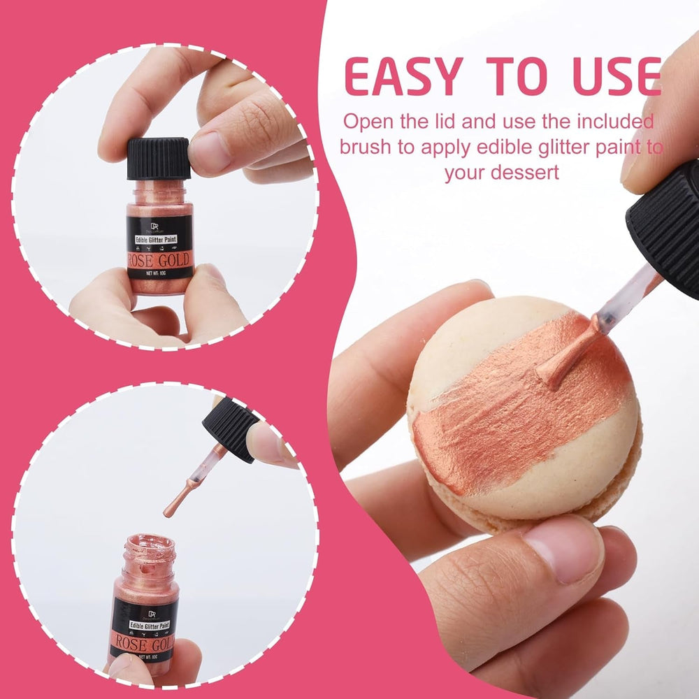 Paillettes liquides comestibles – 6 couleurs de colorant alimentaire à paillettes métalliques pour la décoration de gâteaux, la pâtisserie, les muffins – Poudre métallique à paillettes liquides comestibles pour biscuits, fondants, gâteaux