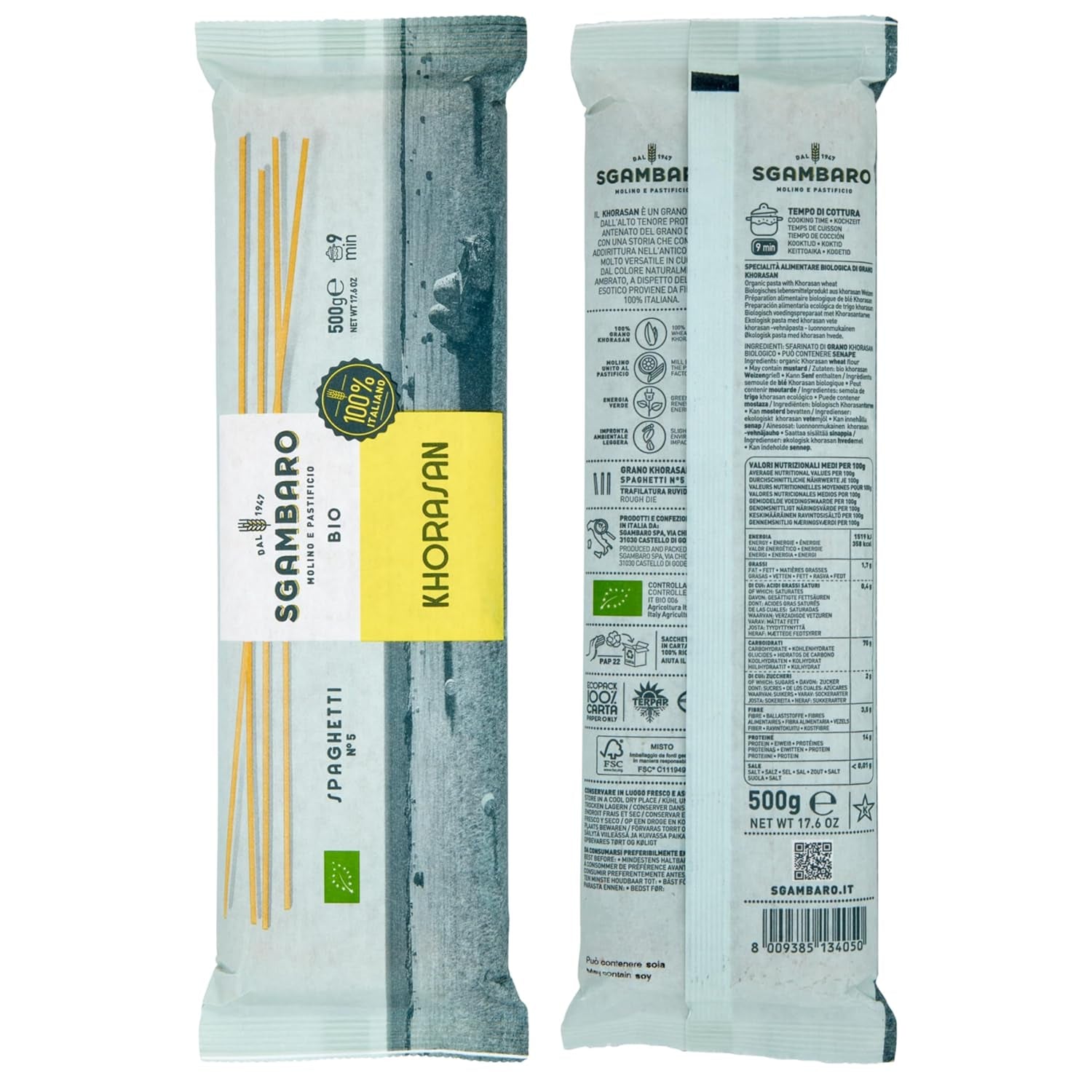 Pâtes spaghetti bio no. 5 - 500g de blé Khorasan – Blé ancien, riche en protéines, cultivé 100% italien – Polyvalent en cuisine et riche en nutriments