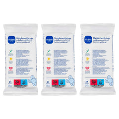 MAM Lot de 3 serviettes hygiéniques (3 x 24 pièces), lingettes nettoyantes pour dispositifs médicaux et accessoires pour bébé, serviettes hygiéniques antibactériennes et anti-virus