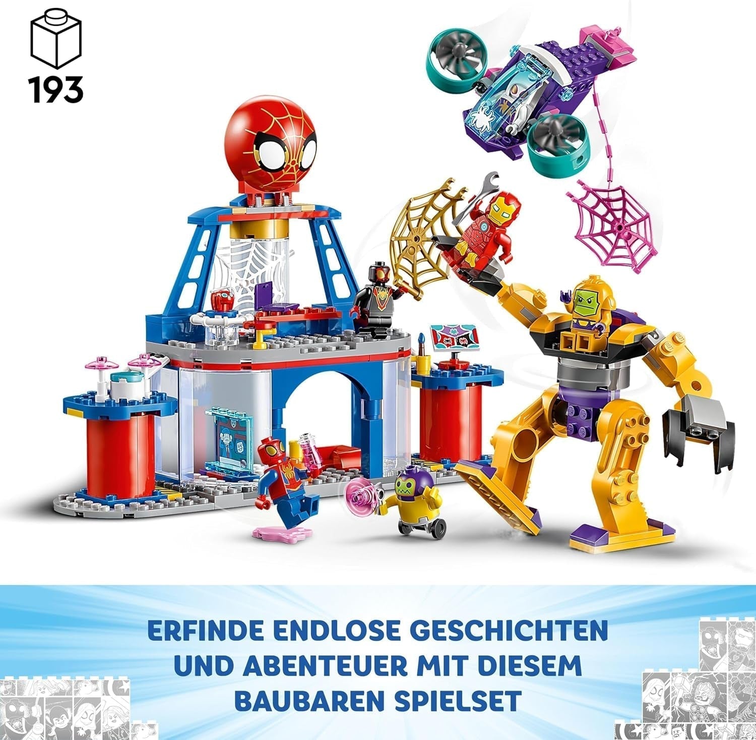 LEGO Marvel Sediul central al echipei lui Spidey, Spider-Man jucărie cu vehicul și Mech, cadou pentru băieți și fete de la 4 ani, care sunt fani ai serialului TV Spidey și super prietenii săi 10794 Seturi de constructie Besuche den LEGO-Store