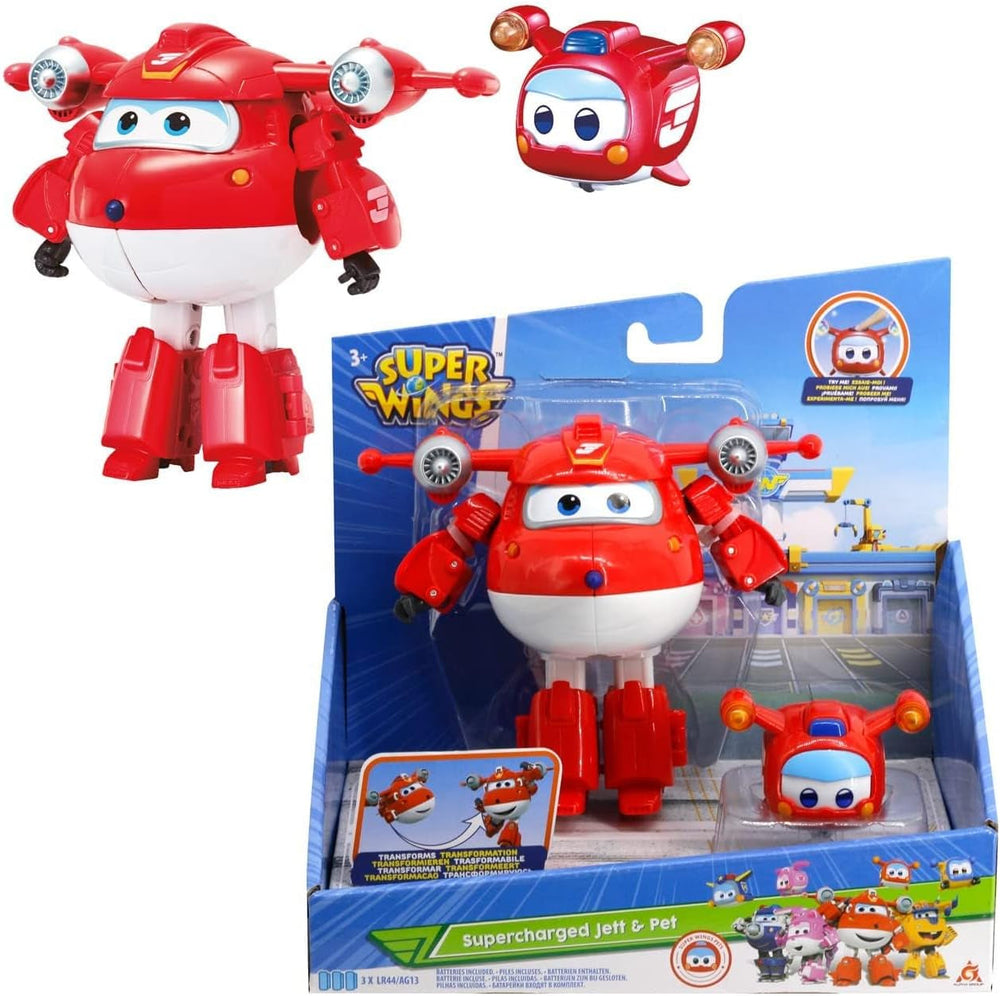 Super Wings EU770447 - Transforming Tino & Pet, figurine jouet transformable env. 14,5 cm et animal mesurant env. 4,3 cm, pour les enfants de plus de 3 ans Figurines Naty Shop Jett Pet