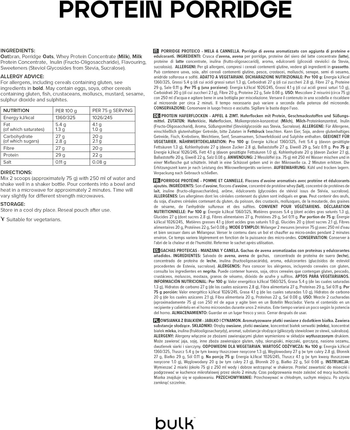 Avoine protéinée complète, avoine riche en protéines, lactosérum, riche en fibres, bouillie protéinée, pomme cannelle, 2,5 kg