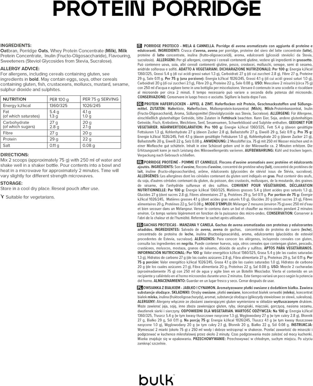 Avoine protéinée complète, avoine riche en protéines, lactosérum, riche en fibres, bouillie protéinée, pomme cannelle, 2,5 kg