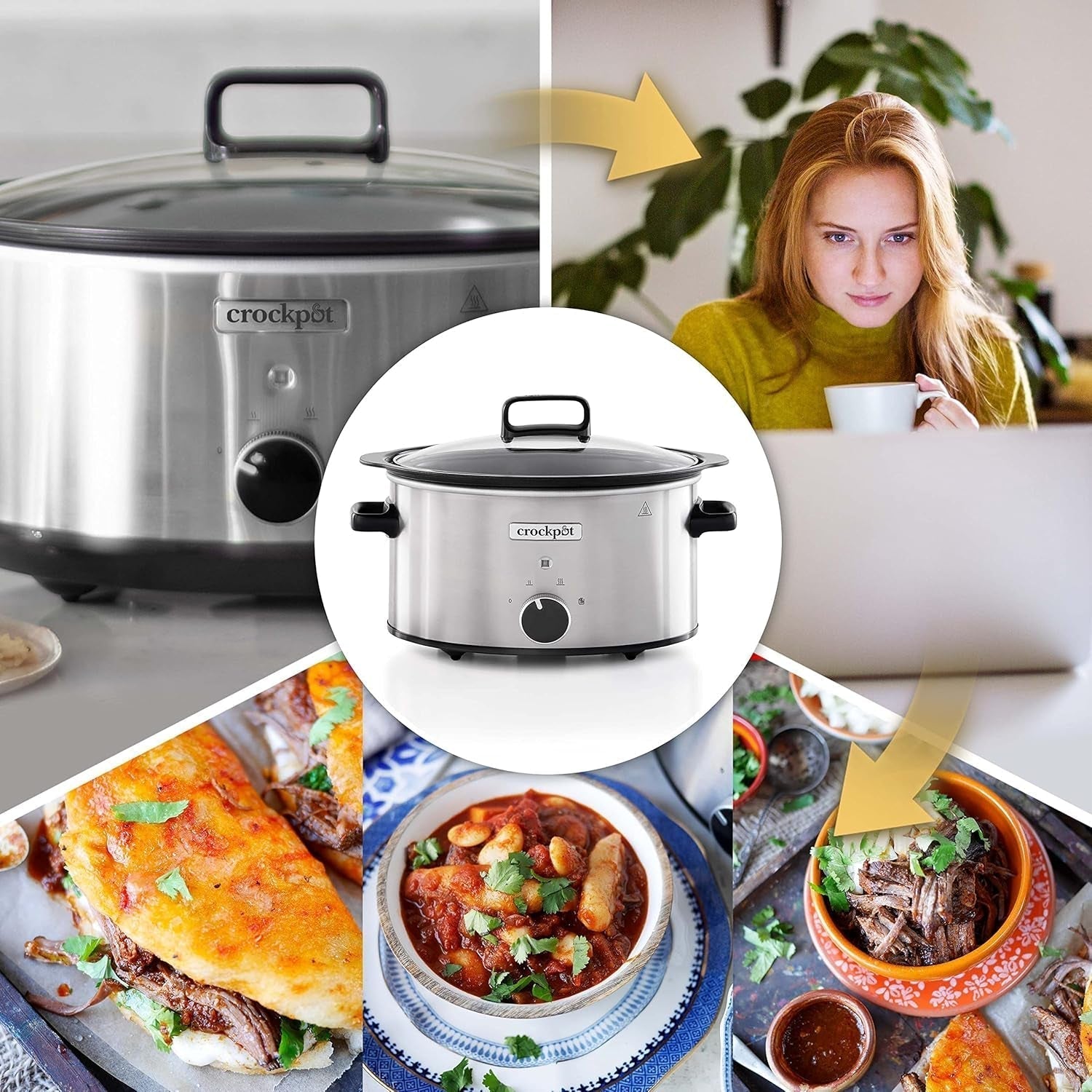 Slow cooker Crockpot,| 3.5 litri (3-4 persoane), recipient pentru rumenirea cărnii și a legumelor, oțel inoxidabil Slow Cooker Naty Shop