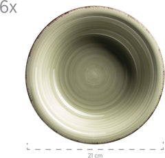 MÄSER Service de table pour 6 personnes, look vintage moderne, service de table 12 pièces, peint à la main, vert, carrelage, vert olive (Bel Tempo II)