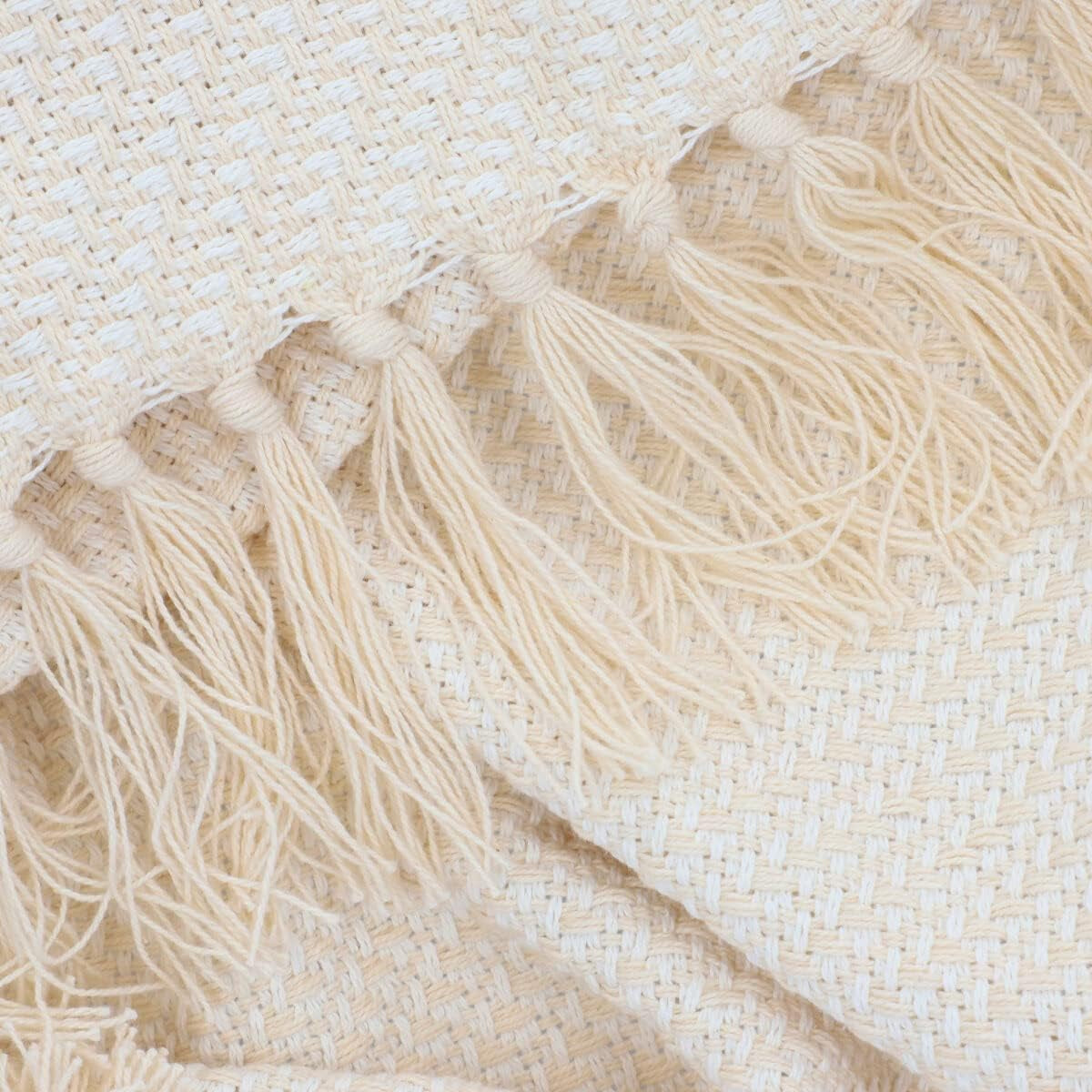 HOMLA Morris Plaid Couverture à franges en coton - Couverture douce et confortable Couverture en coton - tissu fin 130 X 170 Cm Ecru Lits et Couvertures Besuche den HOMLA-Store