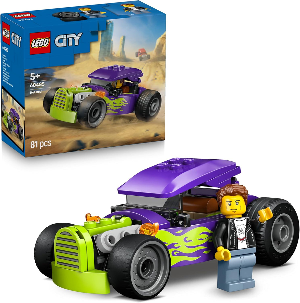 LEGO City Hot Rod - Jouet de voiture de course avec figurine de pilote et toit pliant - Ensemble de construction de motricité fine - Petite idée de cadeau d'anniversaire pour les garçons de 5 ans et plus - 60485