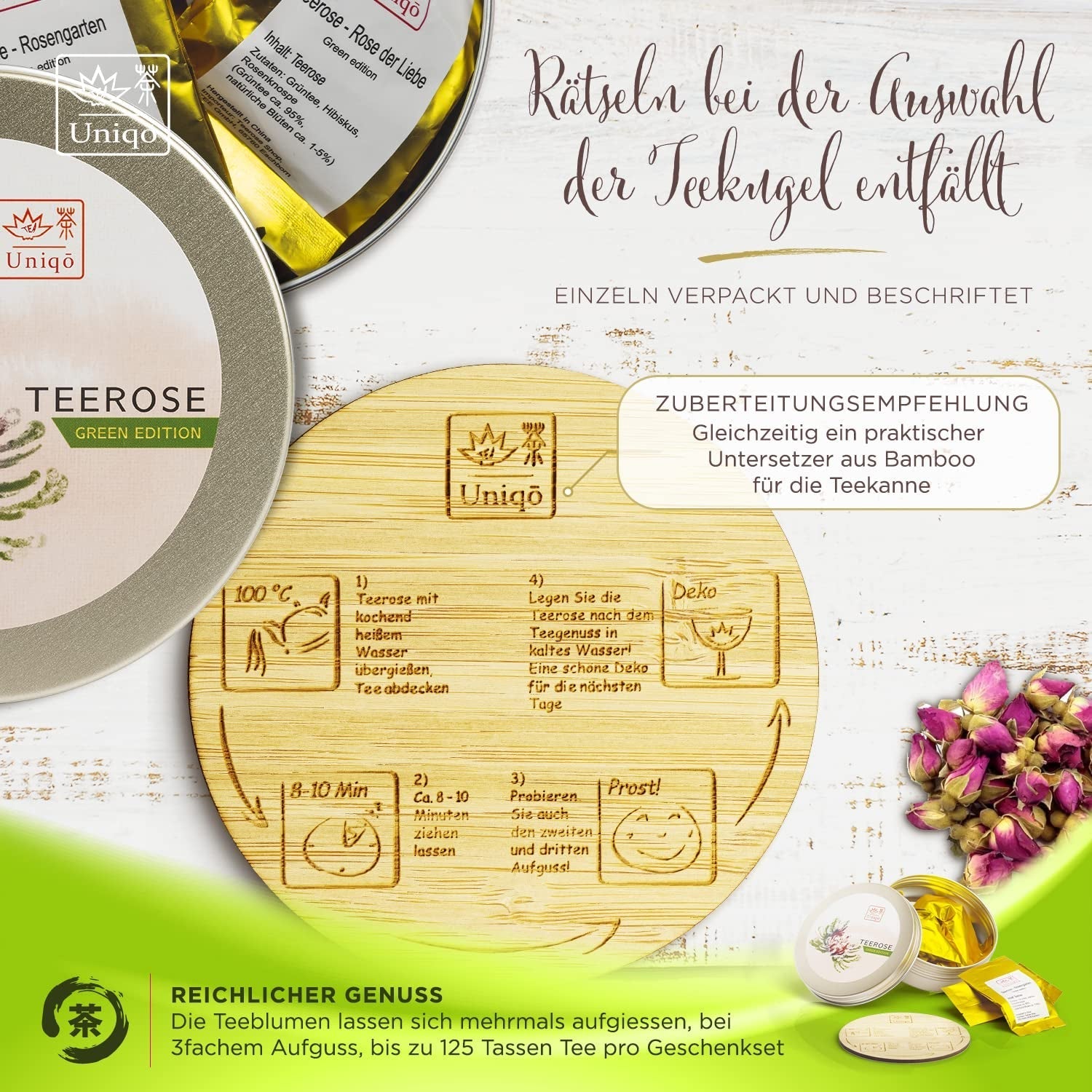 Set cadou cu flori de ceai cu 6 trandafiri de ceai, set de ceai cadou pentru femei | Idei originale de cadouri pentru Crăciun, ziua de naștere sau orice ocazie