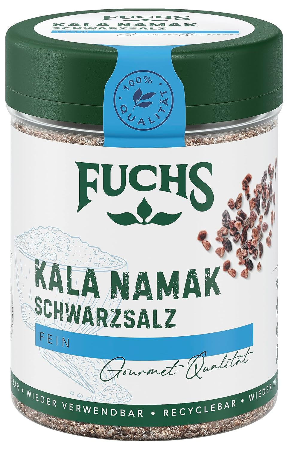 Fuchs Gewürze - Kala Namak - Schwarzsalz - Gewürzsalz für veganes Rührei - ingrédients naturels - 100 g en dose variable, recyclable