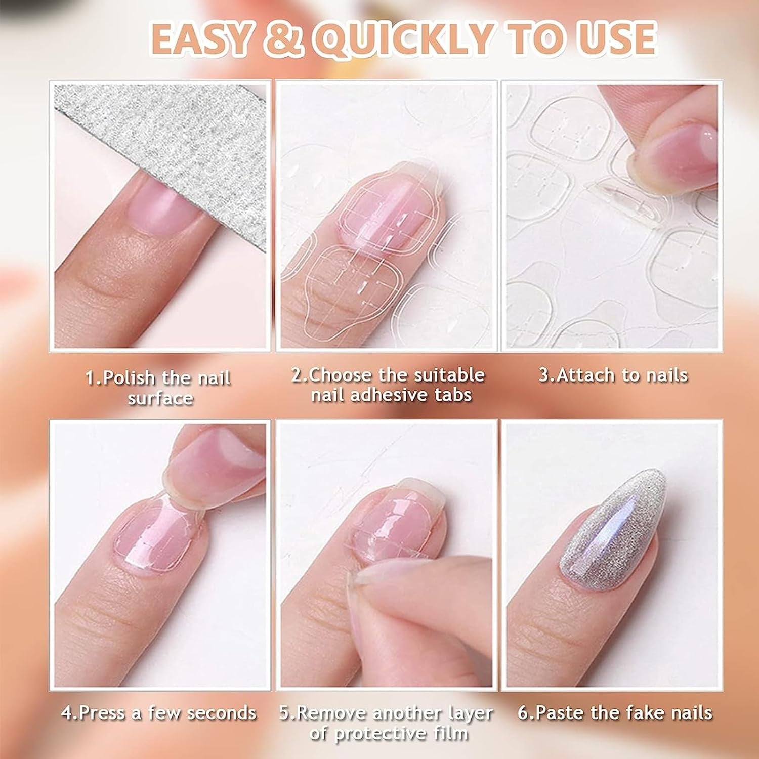 100 de șabloane pentru unghii, șabloane de modelare, autoadezive, cu 4 foi de tampoane adezive transparente pentru unghii și 3 pile de unghii, accesorii pentru extensii de unghii cu gel, pentru unghii artificiale