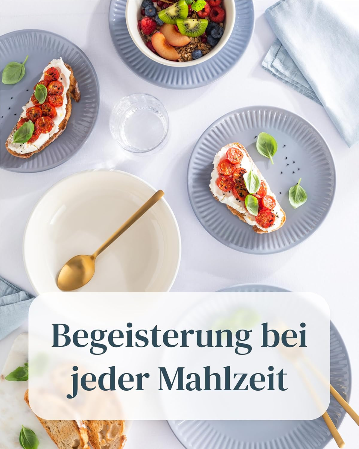 Service de table en céramique pour 6 personnes, Hygge, 24 pièces. GAGNANT DU TEST Service de table en grès scandinave de rêve, bol et assiettes, service de table pour 6 services de vaisselle Pure Living en gris bleu