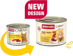 Animonda Carny Senior Nourriture humide pour chats au bœuf + poulet + fromage (6 x 200 g), nourriture humide sans céréales et sans sucre pour chats de 7 ans et plus, avec des ingrédients frais et carnés