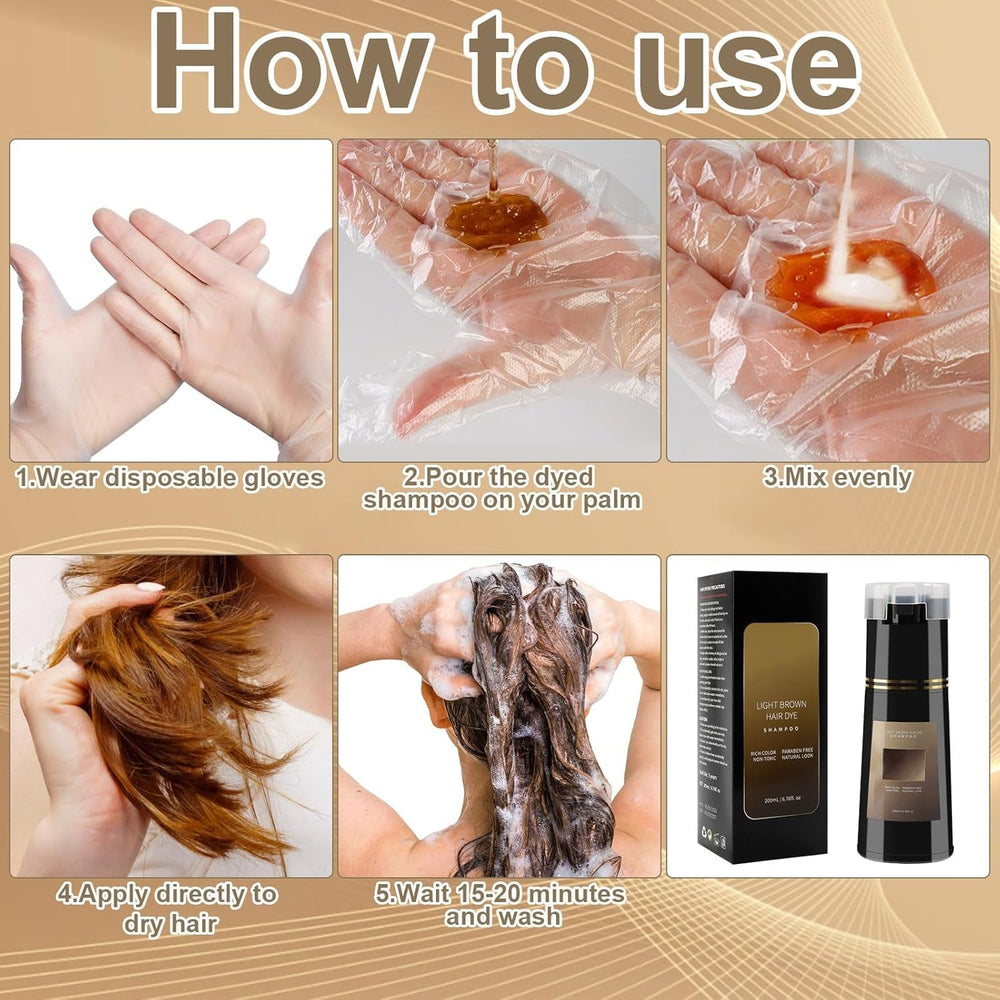 Shampoing pour coloration de cheveux, shampoing pour coloration instantanée 3 en 1, shampoing pour coloration instantanée des cheveux, shampoing pour coloration de cheveux noirs, shampoing pour coloration de cheveux (brun clair) Naty Shop Hair Dye