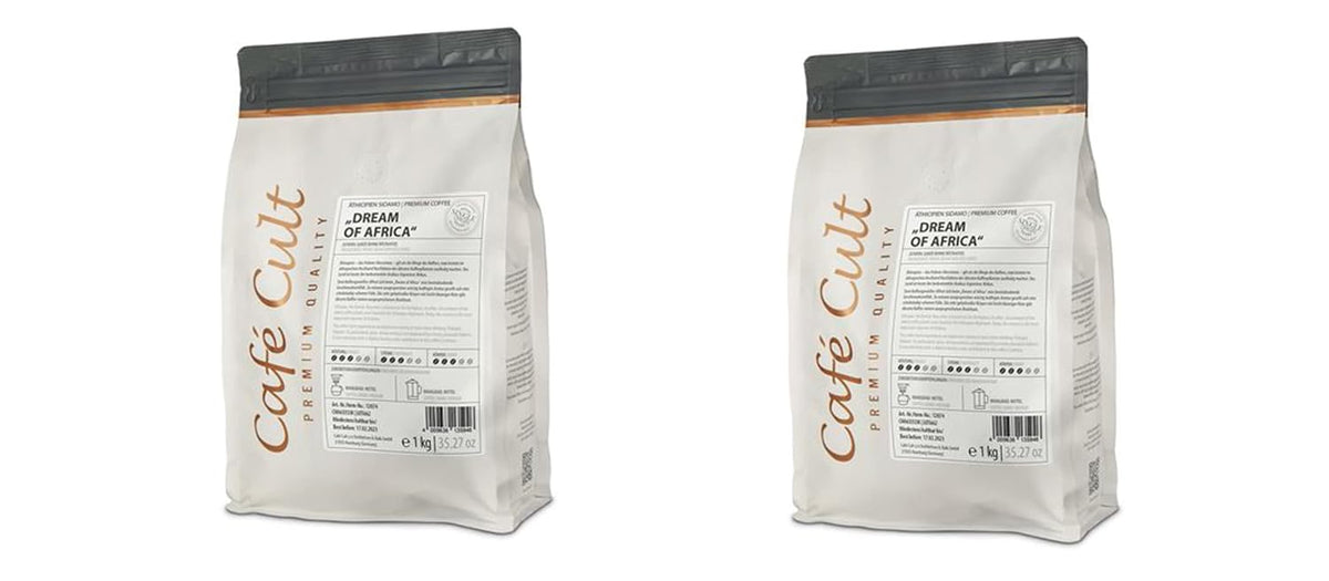 2 x NOUVEAU ® Café Ethiopien Sidamo "Dream of Africa" ​​​​en sacs de 1 kg, grains entiers = 2 kg