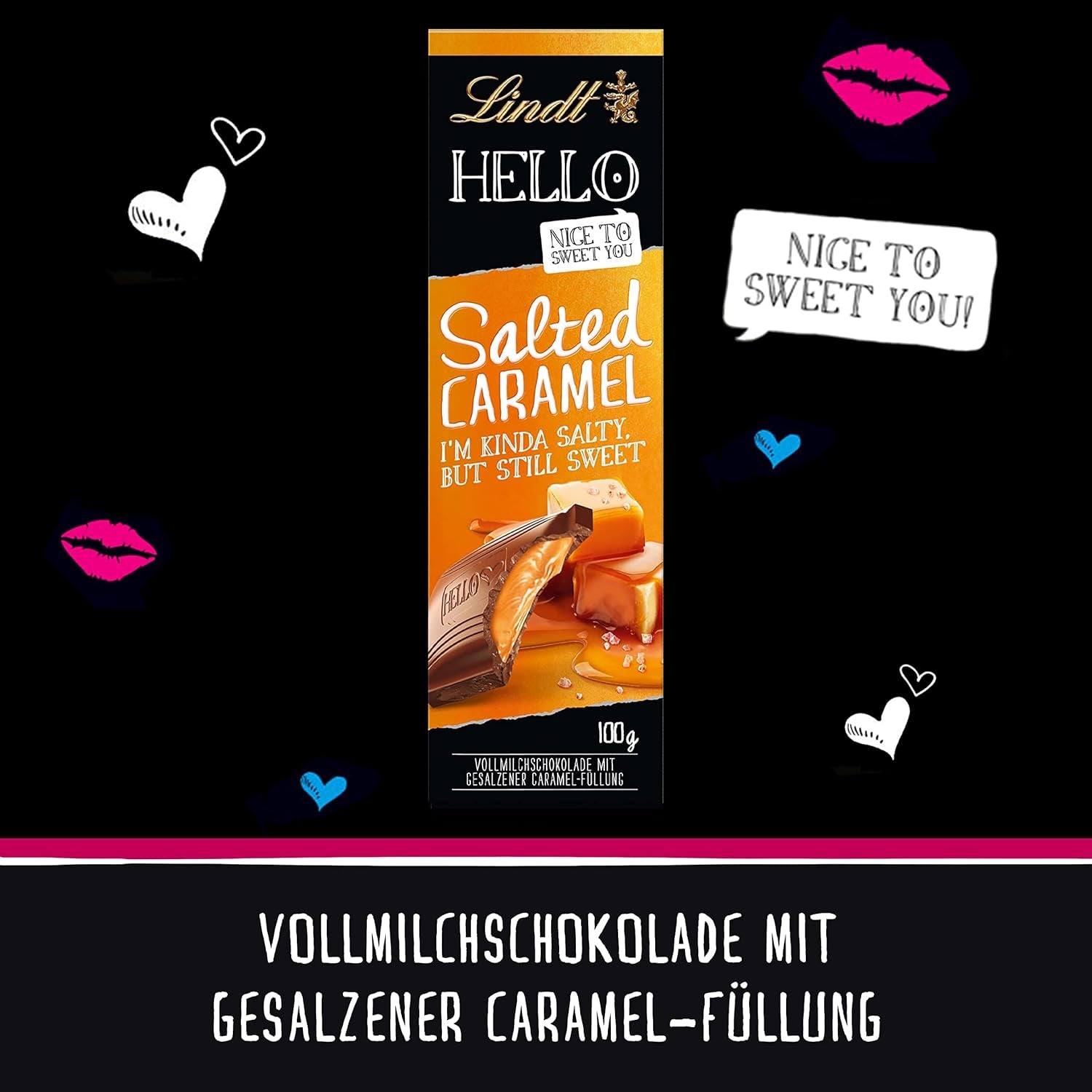 BONJOUR Chocolat Caramel Salé | Barre 100g | Chocolat au lait fourré au caramel salé | Barre de chocolat | Cadeau chocolat (paquet de 5)