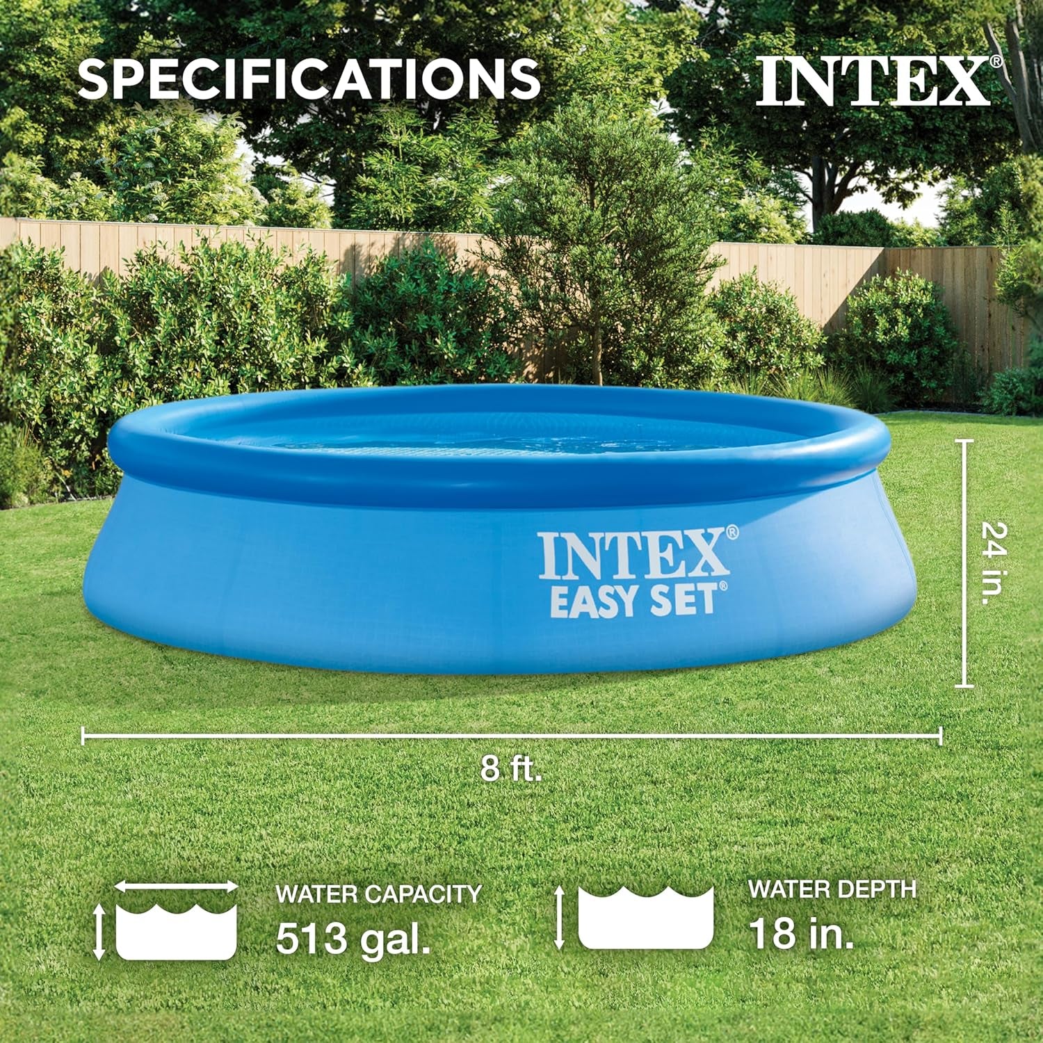 Piscine gonflable INTEX 28106EH Easy Set 2,4 m x 61,0 cm - Matériau anti-crevaison - Gonflage rapide - Capacité 513 gallons - Profondeur d'eau 45,7 cm