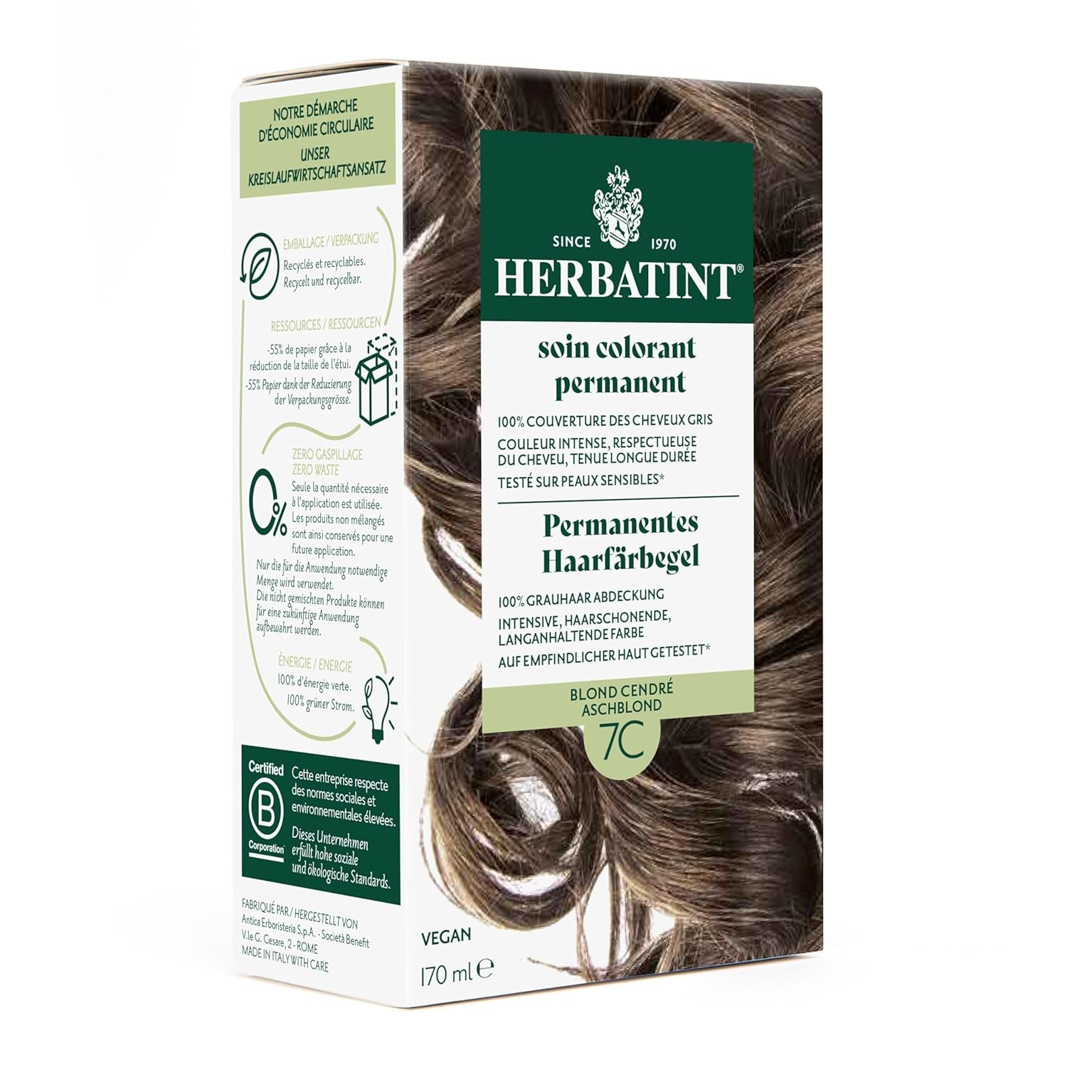 Gel colorant capillaire permanent 6N blond foncé - 170 ml I Sans ammoniaque, couverture à 100% des cheveux gris I Testé sur peaux sensibles, aux 8 extraits de plantes