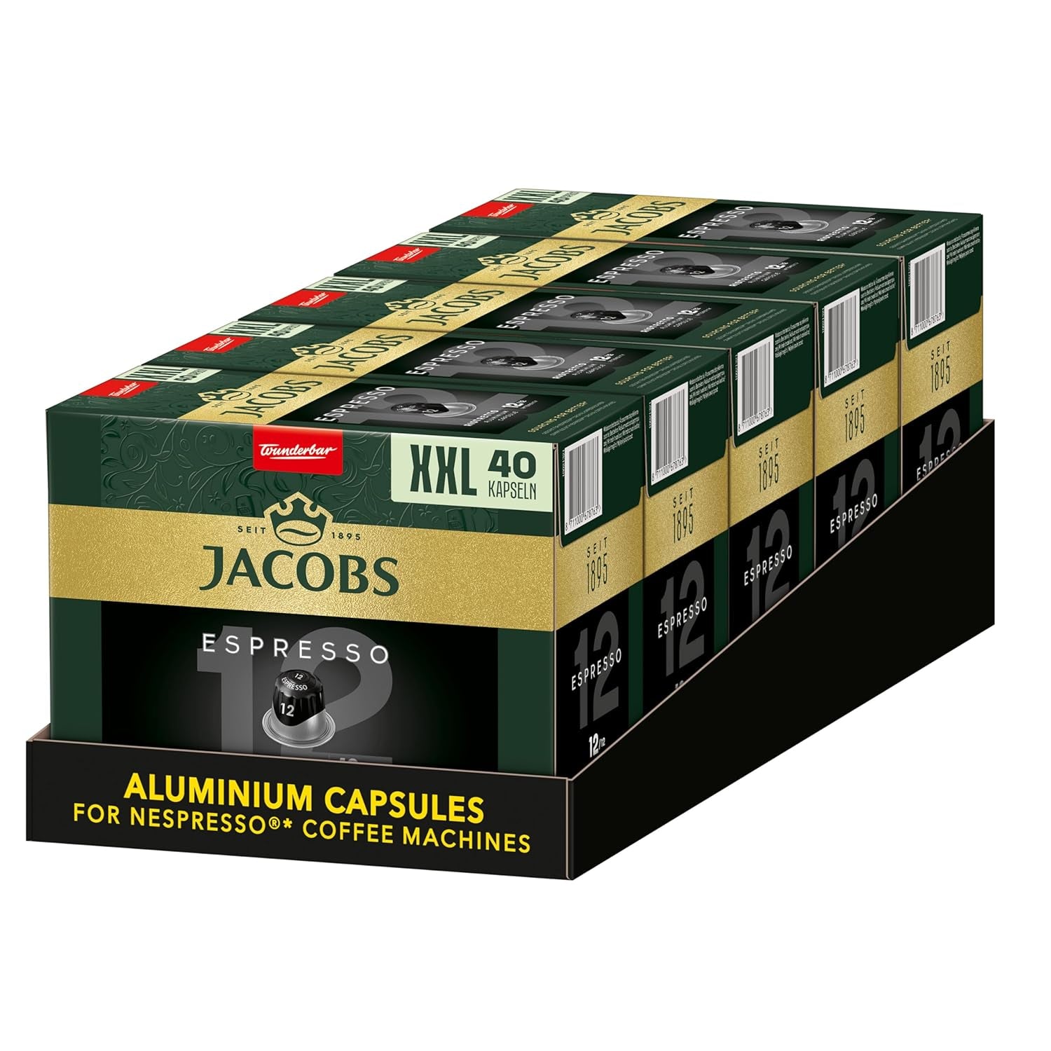 Jacobs Café expresso Ristretto, Megapack XXL, Intensité 12/12, 5 x 40 cafés, Café café compatible Nespresso*, 200 cafés