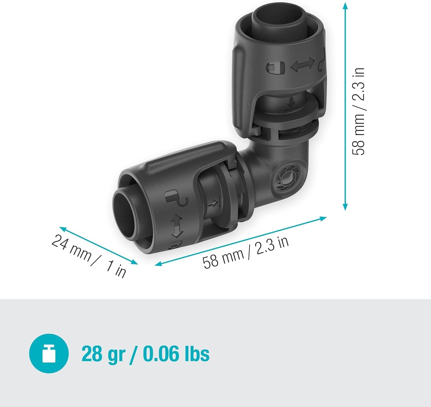 Gardena Système d'irrigation micro-goutte en L 13 mm (1/2") : connecteur de tuyau pour inverser les tuyaux d'alimentation de 13 mm, assemblage sans outil, réutilisable (13202-20)