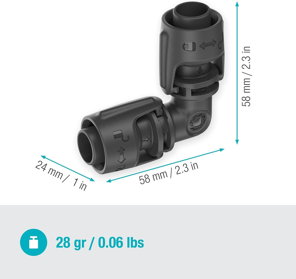 Gardena Système d'irrigation micro-goutte en L 13 mm (1/2") : connecteur de tuyau pour inverser les tuyaux d'alimentation de 13 mm, assemblage sans outil, réutilisable (13202-20)