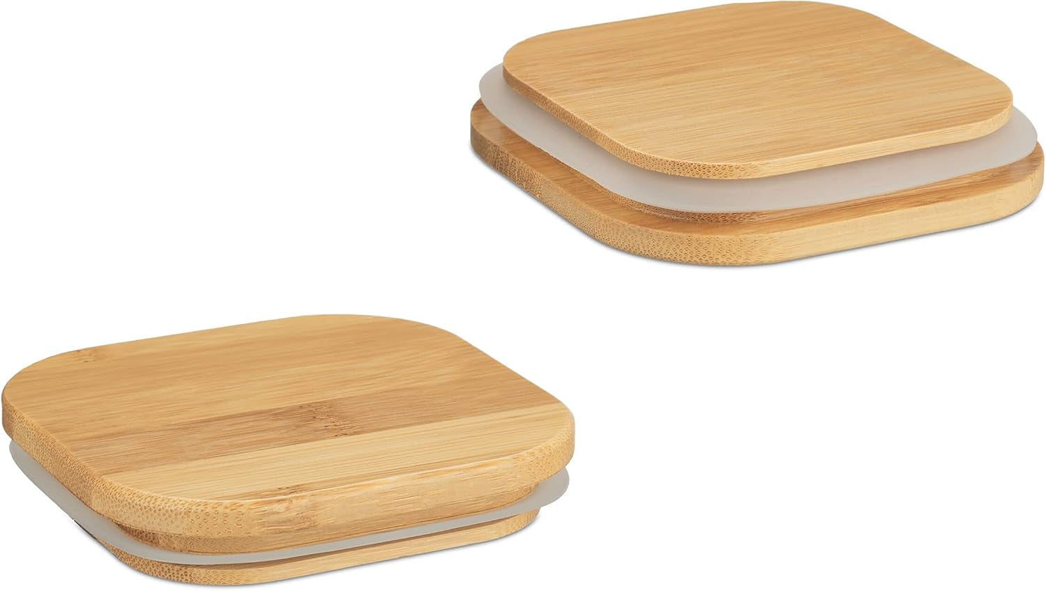 Pots de conservation Relaxdays avec couvercles en bambou lot de 3 bocaux carrés en verre 900 ml étanches boîtes de conservation alimentaires transparentes/naturelles Naty Shop