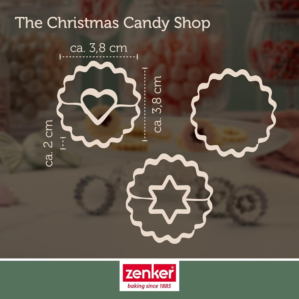 Zenker Ausstecher-Set Linzer Herz und Stern aus Edelstahl – Perfekt für Weihnachtskekse, 3-teilig, inkl. Geschenkverpackung, spülmaschinengeeignet und rustfrei – The Christmas Candy Shop
