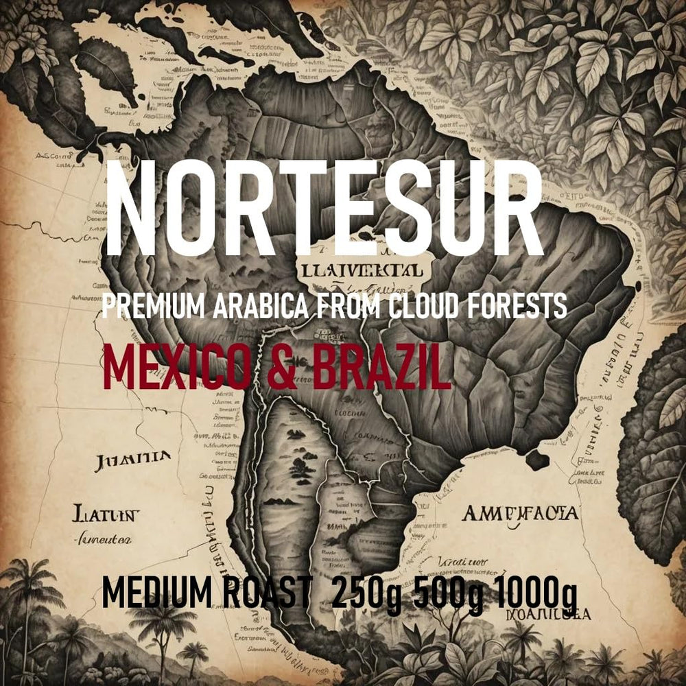 Café Norte Sur, café fort pour mouture quotidienne. 100% Arabica du Mexique et du Brésil.