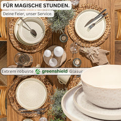 SÄNGER Key West | Service de table en grès 24 pièces pour 6 personnes, 6 assiettes à dîner, bols à céréales, assiettes à dessert, bols à pâtes, vaisselle à la crème avec texture sable | LA COLLECTION VALEUR