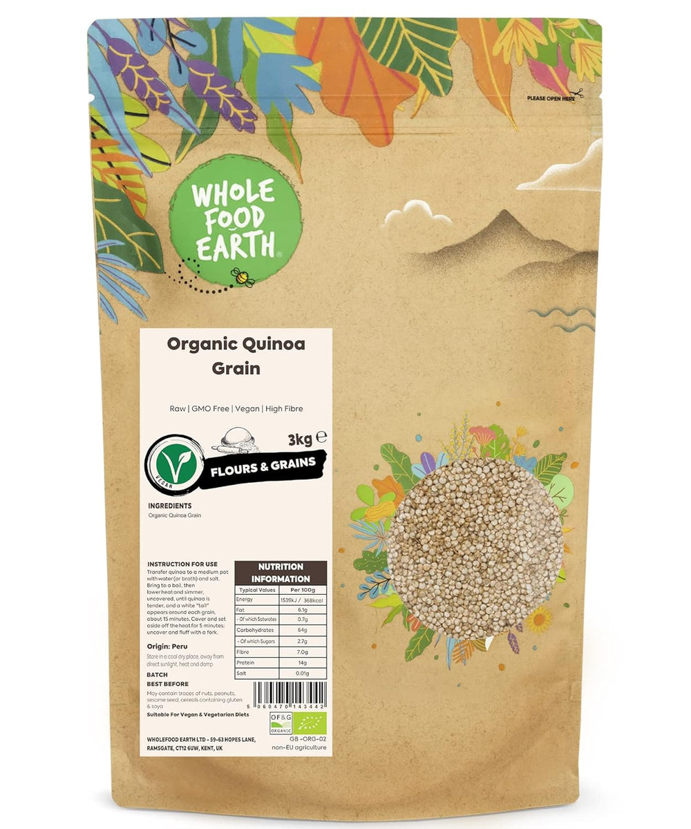 Grains de quinoa biologiques Wholefood Earth – 2 kg | Cruel | Sans OGM | Végétalien | Riche en fibres | Certifié biologique
