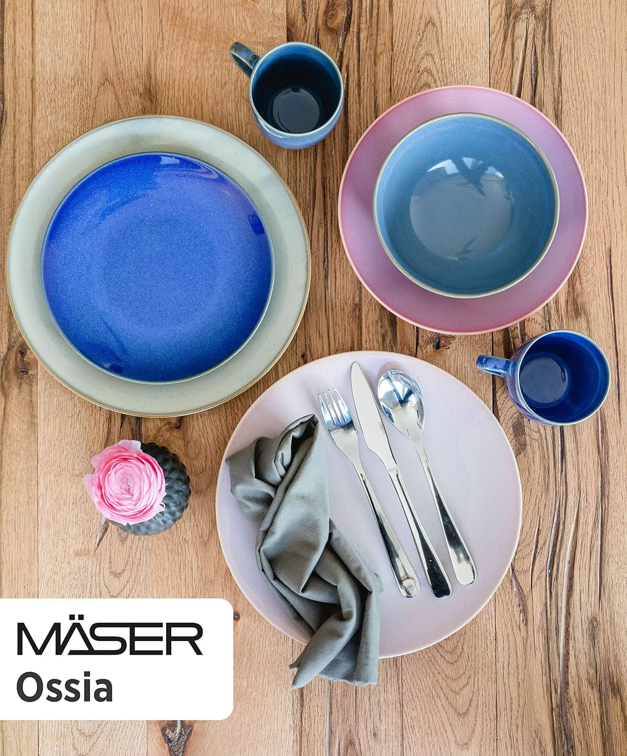 MÄSER 931734 Ossia, set de table pour 6 personnes au look méditerranéen vintage, service de table moderne à 12 étages avec accessoires et ustensiles de cuisine en sable gris, céramique, sable gris