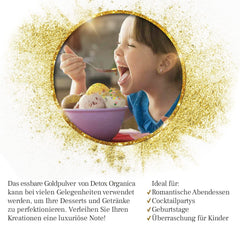 Detox Organica Poudre d'Or Comestible, 10 g E171 Colorant Alimentaire Or Sans Colorant, Poussière d'Or pour la Cuisson et la Décoration, Idéal pour les Gâteaux, Muffins, Chocolat et Boissons, Paillettes Comestibles