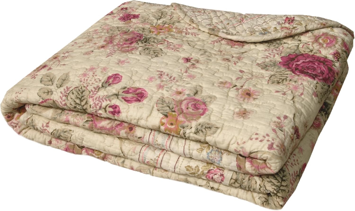Greenland Home Antique Rose - model floral clasic, tradițional - 100% bumbac, matlasată, pătură de aruncat, 127 X 152,4 cm, ecru Paturi si Cuverturi Greenland Home Fashions Natura