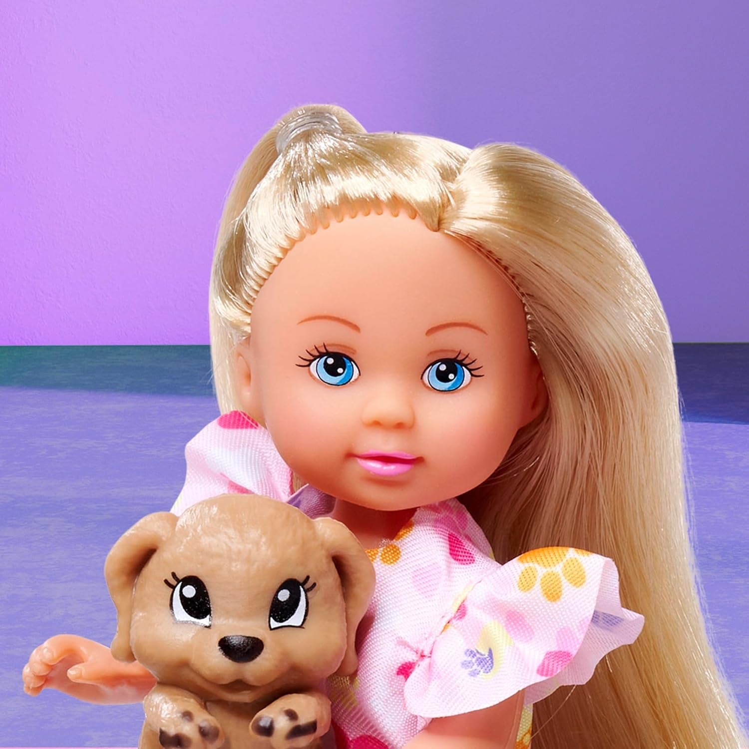 Simba Evi Love Dog Bath, Spielpuppe mit Hund, der Schmutz an seinen Pfoten hat, inkl. Badewanne und Handtuch, 8 Teile, Zubehör, 12cm, ab 3 Jahren