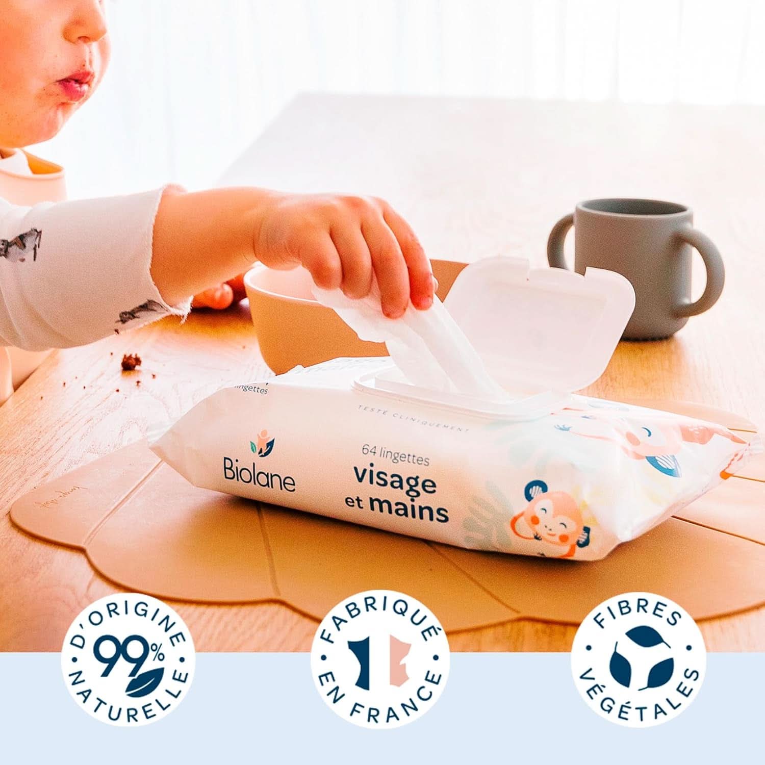 BIOLANE - Lingettes bébé visage et mains - Hypoallergéniques - Pour peaux sensibles Lingettes humides bébé Naty Shop