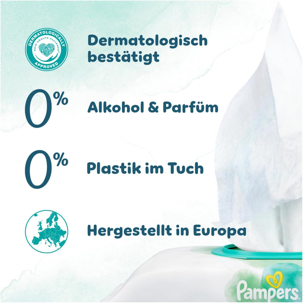 Lingettes humides Pampers Harmony Aqua, 15 paquets de 48 lingettes chacun – 720 lingettes au total, aidant à restaurer l'équilibre naturel du pH de la peau, lotion légère 99 % d'eau