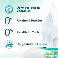 Lingettes humides Pampers Harmony Aqua, 15 paquets de 48 lingettes chacun – 720 lingettes au total, aidant à restaurer l'équilibre naturel du pH de la peau, lotion légère 99 % d'eau