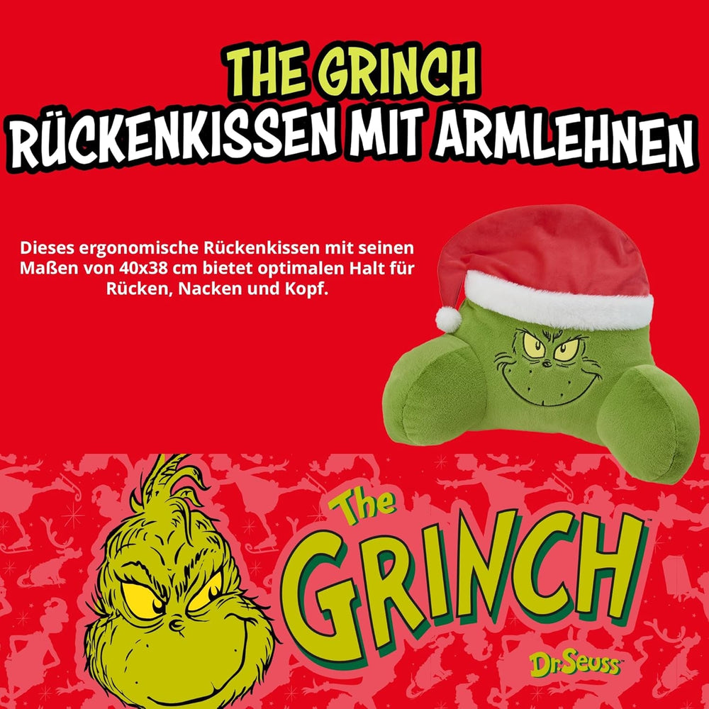 Perna Grinch - Pernă de spate pentru pat și canapea, suport pentru spate cu cotiere, pernă de citit pentru spate, gât și cap, verde, 40 x 38 cm