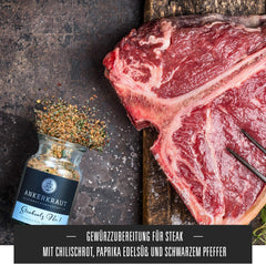 Ankerkraut Steaksalz No. 1, le perfekte Finisher- et Steakhouse-Salz, 80g dans un verre Korkenglas
