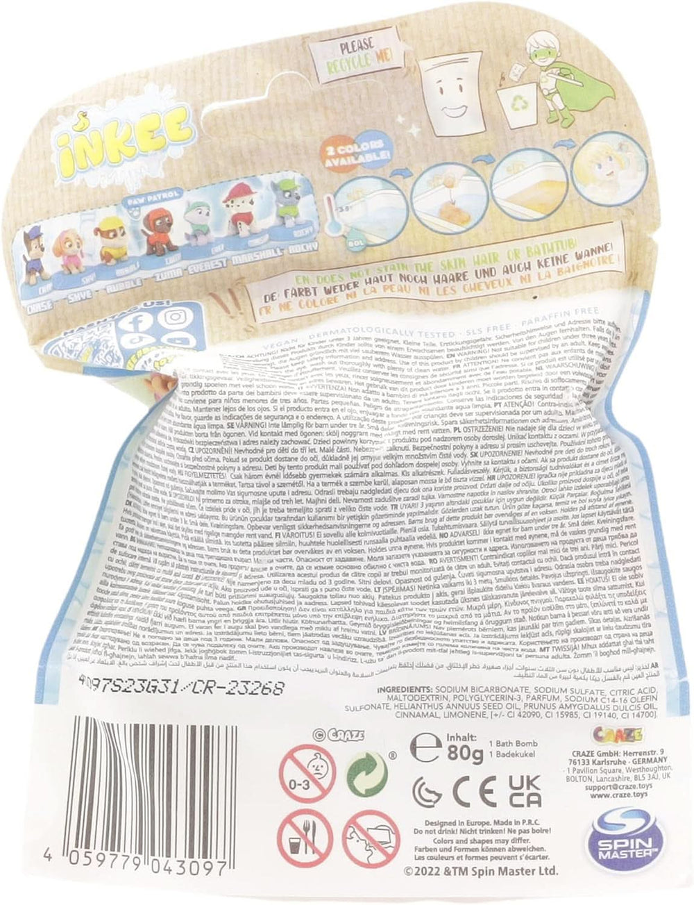 INKEE SURPRISE PAW PATROL, Bomba de baie pentru copii cu surpriză, aromă de gumă de cola, efect de spumă, 80 grame Duș și baie Naty Shop