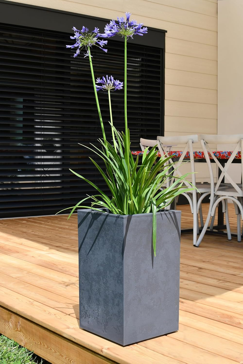 Ghiveci de flori Basalt'Up, pătrat, înalt, 36 l, aspect beton, perete simplu, rezervor de apă, 29,5 x 29,5 x 49,5 cm, gri antracit