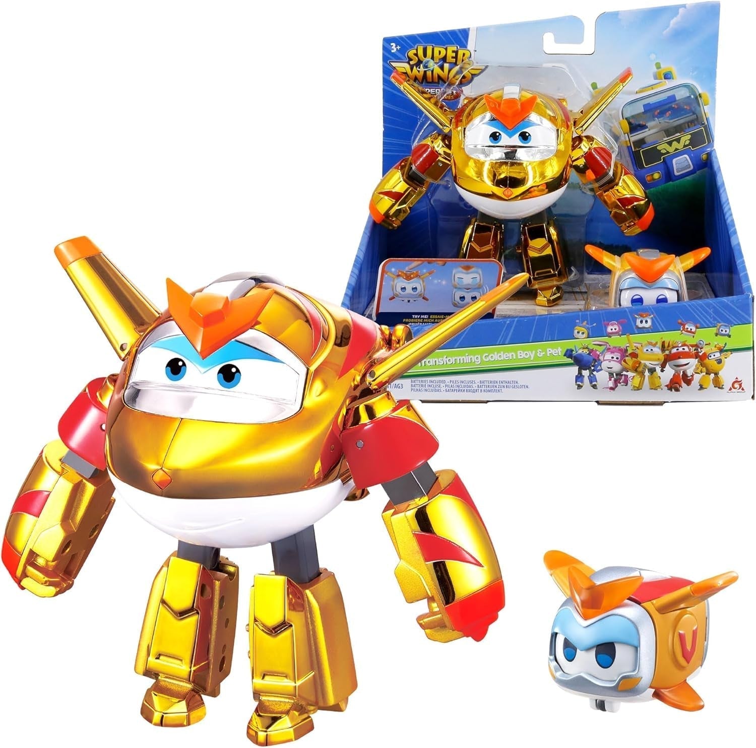 Super Wings EU770447 - Transforming Tino & Pet, figurine jouet transformable env. 14,5 cm et animal mesurant env. 4,3 cm, pour les enfants à partir de 3 ans Figurines Naty Shop Le golden boy
