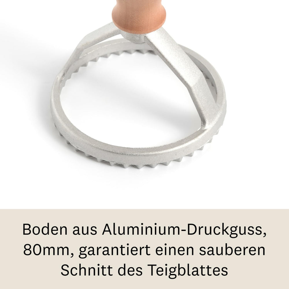 Marcato Machine à raviolis et biscuits, machine à raviolis, emporte-pièces, bois massif et fonte d'aluminium, fabriqué en Italie, tampon rond 80 mm