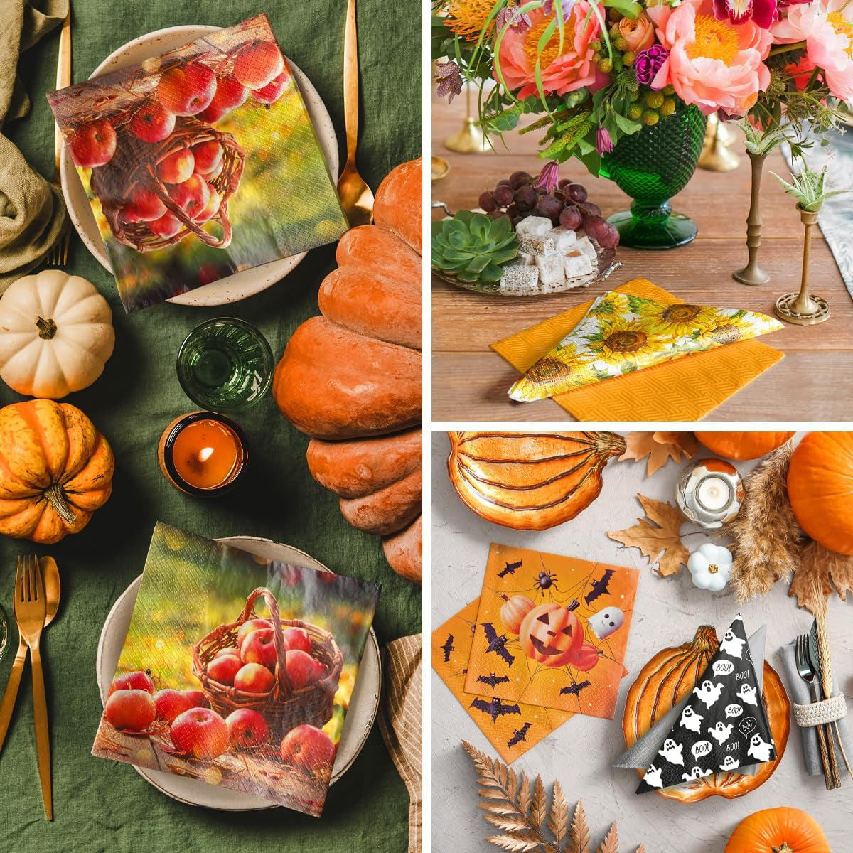 PAW - Serviettes 3 épaisseurs (33 X 33 cm) I 20 pièces I Parfaites pour les anniversaires, fêtes, rendez-vous I Décorations de table d'automne I Serviettes en papier colorées - Pétales jaunes de tournesol I Tournesol dansant