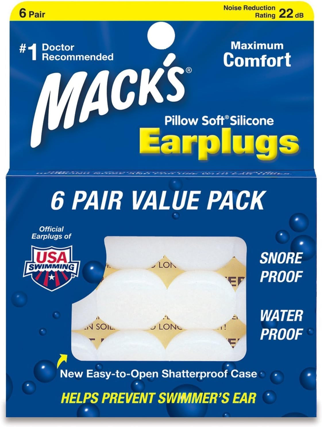 MACK'S Pillow Bouchons d'oreille en silicone souple, 6 paires d'oreillers orthopédiques cervicaux Naty Shop Blanc 6 Stück (1Er Pack)