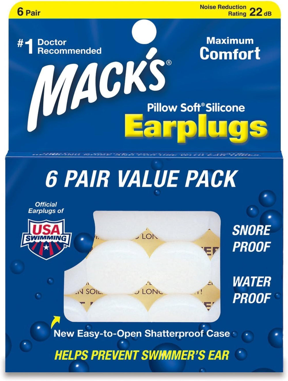 MACK'S Pillow Bouchons d'oreille en silicone souple, 6 paires d'oreillers orthopédiques cervicaux Naty Shop Blanc 6 Stück (1Er Pack)