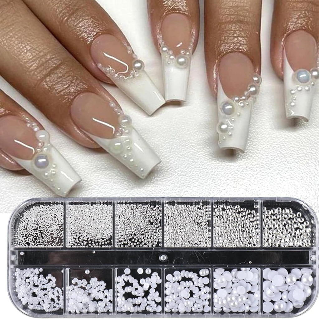 GZSY Nail Art Strasssteine Nagel Perlen Weiß 12Raster Nagel Charms Nageldesign Zubehör Perle Nail Art
