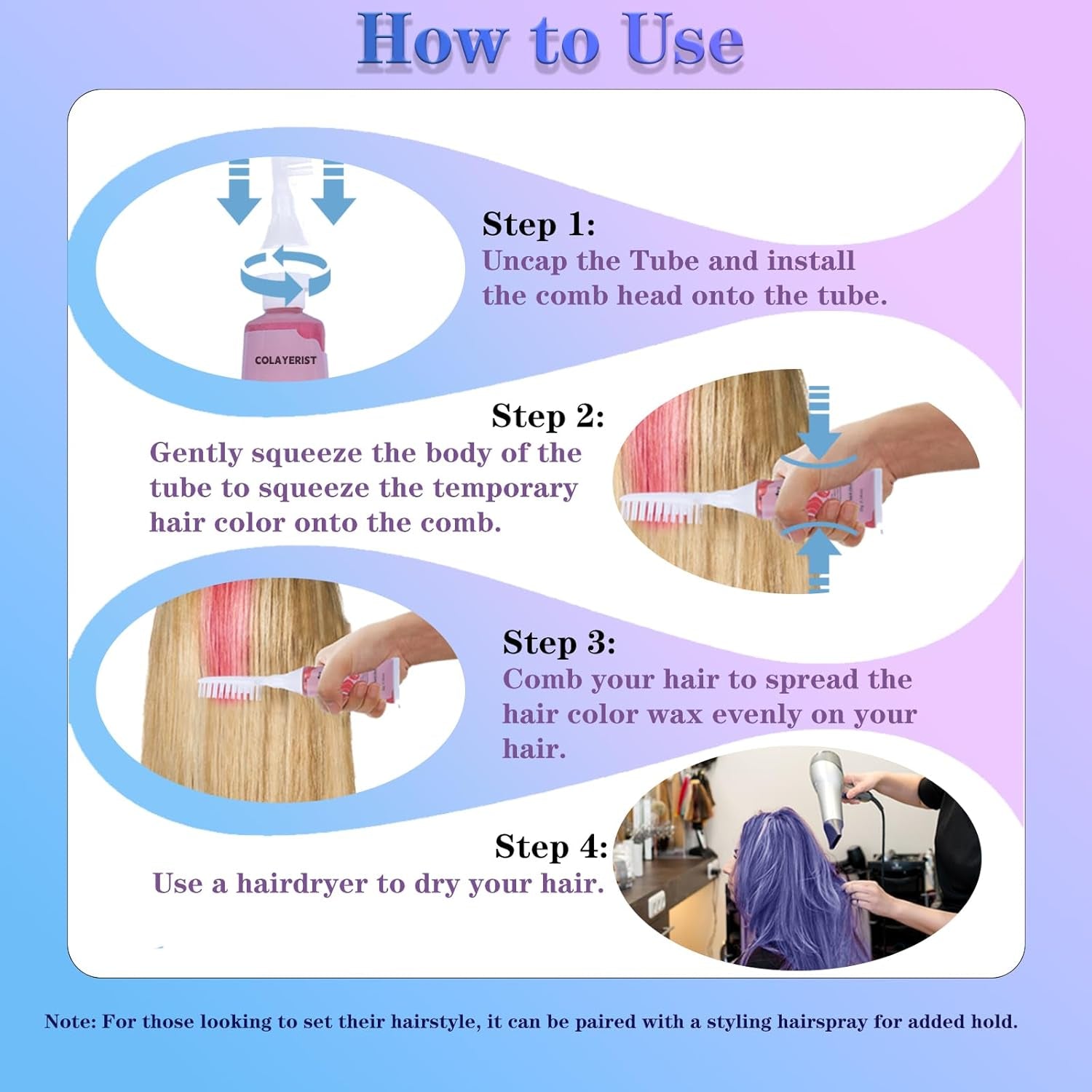 COLAYERIST Craie à Cheveux 4 Couleurs Craie à Cheveux pour Filles Adultes Ensemble de Teinture pour Cheveux Temporaire pour Enfants Craie à Cheveux Lavable Non Toxique Cadeaux pour Filles 6 7 8 9 10 11 12 13 Ans Naty Shop